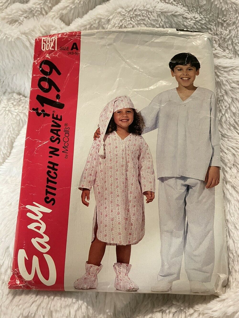 McCall's 6821 (1993) Nightshirt, Pajamas, Hat, and Bootees - Size XS-S Cut